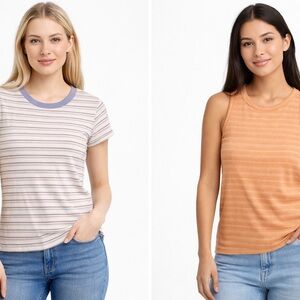 🌟Madewell Striped Short Sleeve Tee and Sleeveless Top-Lavender and Orange bundle